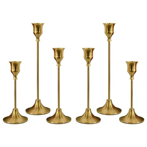 NLBTW Set of 6 Brass Gold Candle Holders for Taper, Vintage Candlestick Holder Decorative Metal Candle Sticks Home Decor Centerpieces for Table Mantel Festive Decorations | Amazon (US)