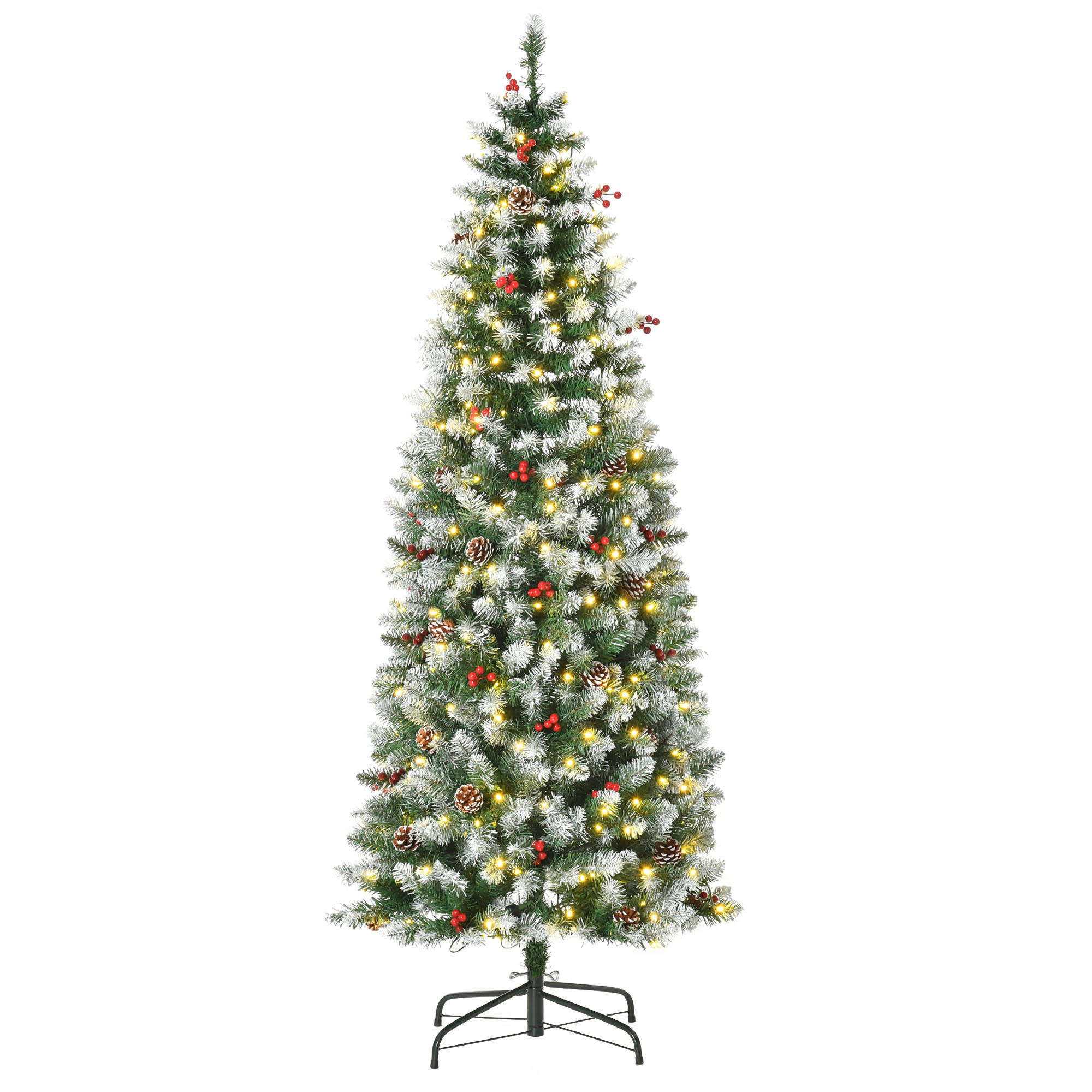 HOMCOM 6' Prelit Flocked Artificial Xmas Tree w/ Pine Cones, Berries | Walmart (CA)