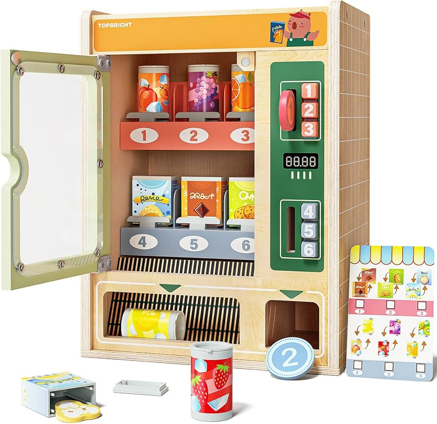 TOP BRIGHT Wooden Vending Machine Play Set, Play Food for Kids\uff0cPretend Play Toys with Wooden... | Amazon (US)