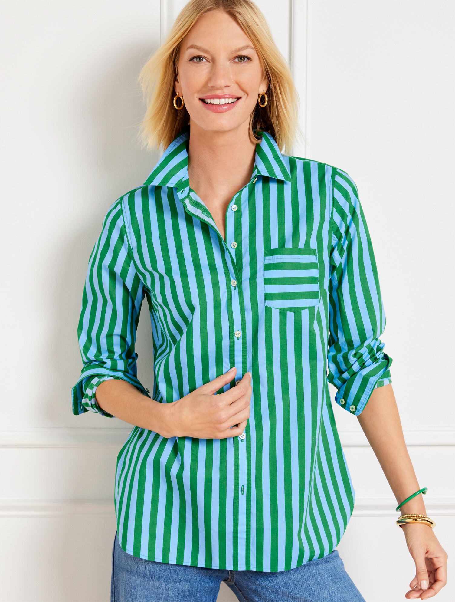 Cotton Button Front Shirt - Garden Stripe | Talbots