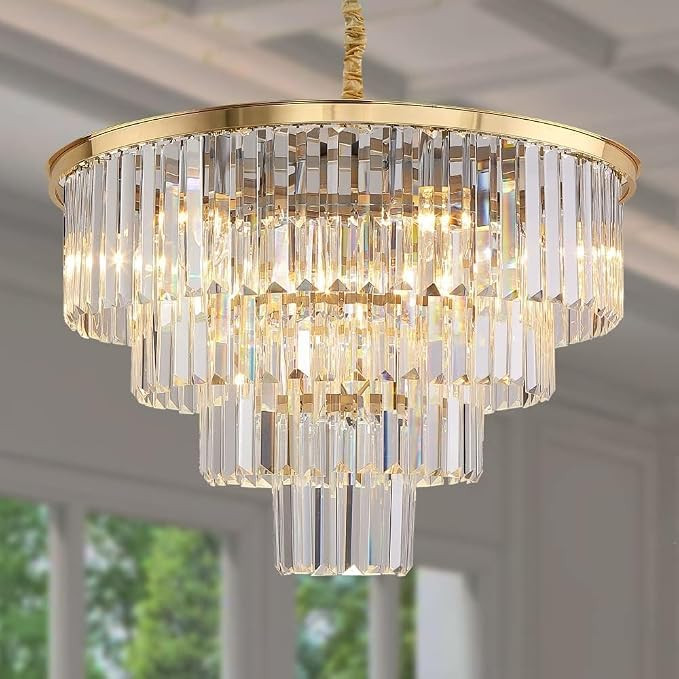 Gold Plated Crystal Modern Contemporary Chandeliers Pendant Ceiling Light 4-Tier Chandelier Light... | Amazon (US)