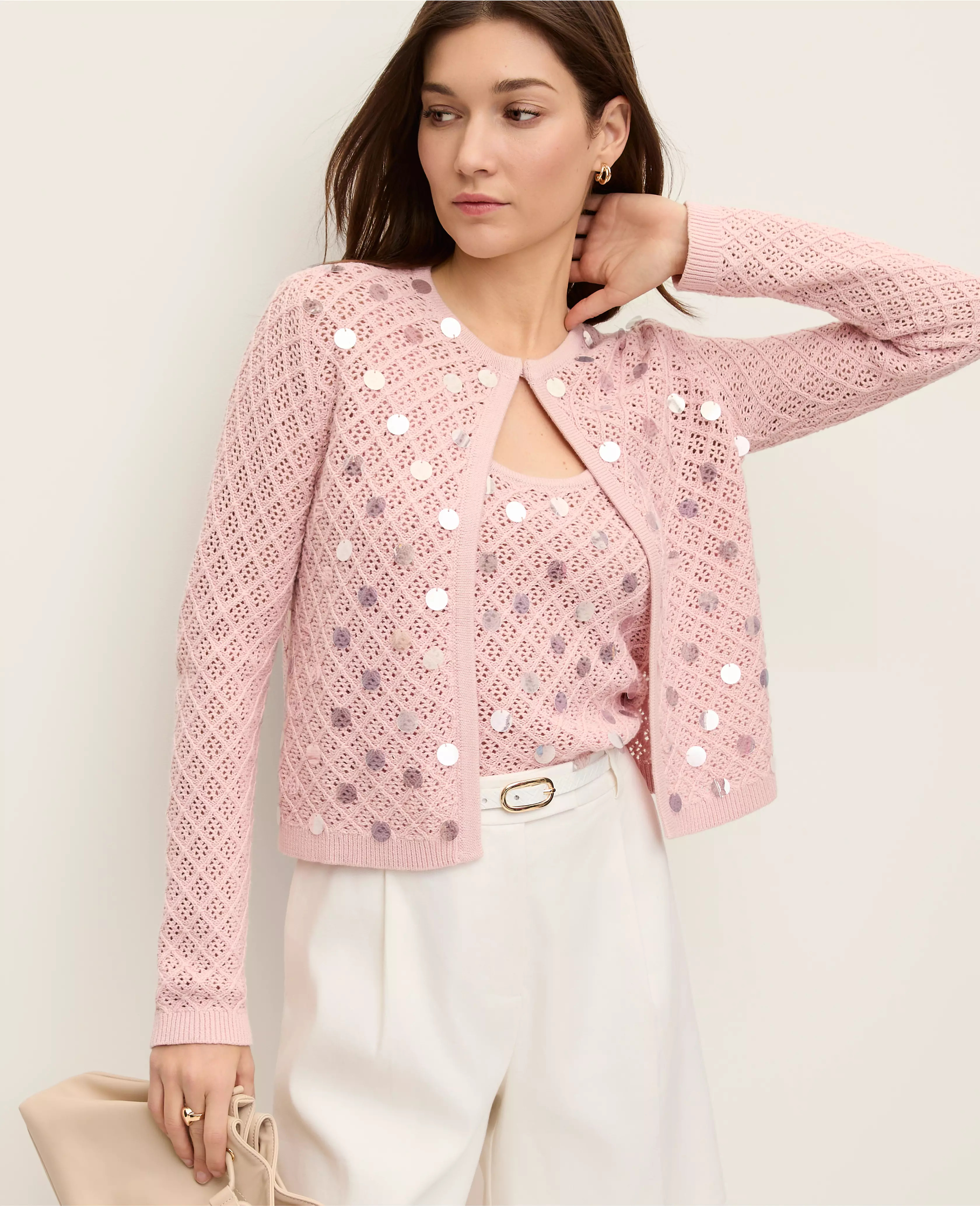 Petite Sequin Open Cardigan | Ann Taylor