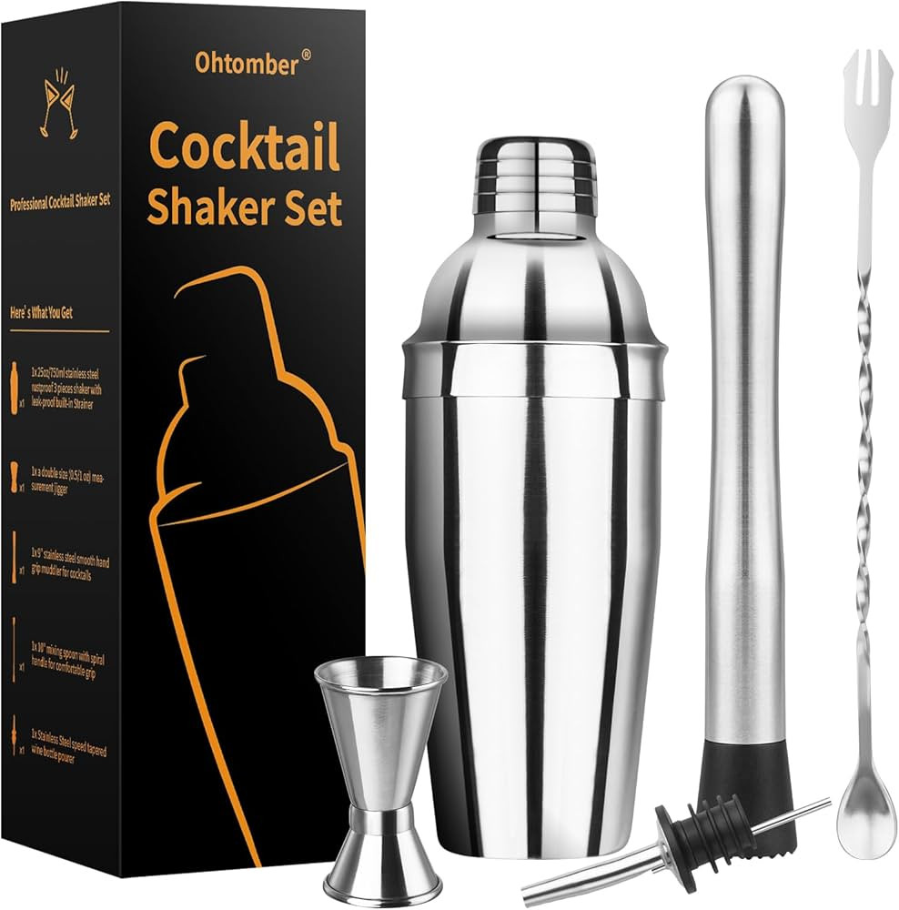 Cocktail Shaker Bartender Kit - 5PCS Cocktail Martini Shaker with Strainer, Muddler for Cocktails... | Amazon (US)