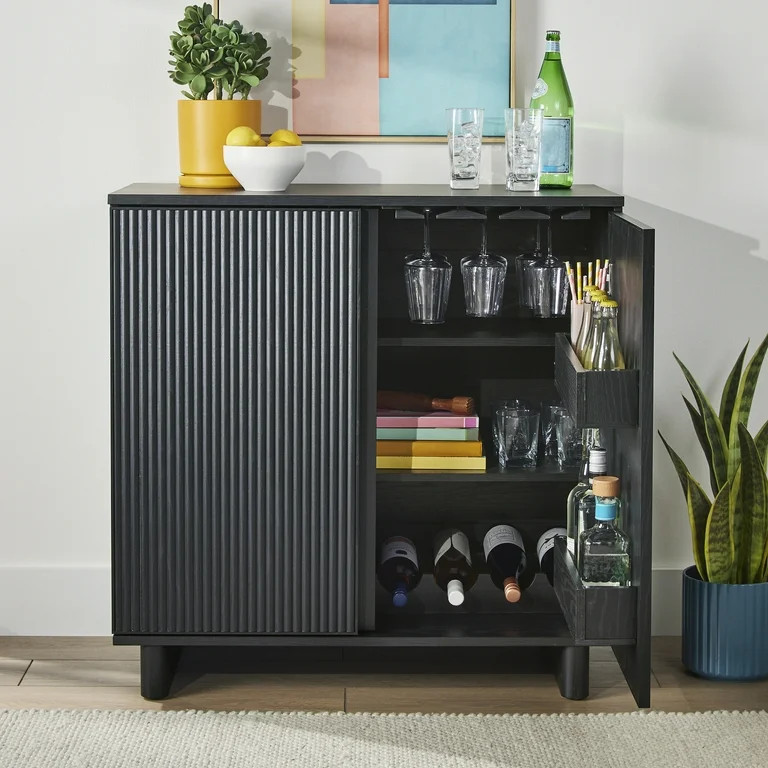 Better Homes & Gardens Lillian Fluted Bar Cabinet, Rich Black Finish - Walmart.com | Walmart (US)