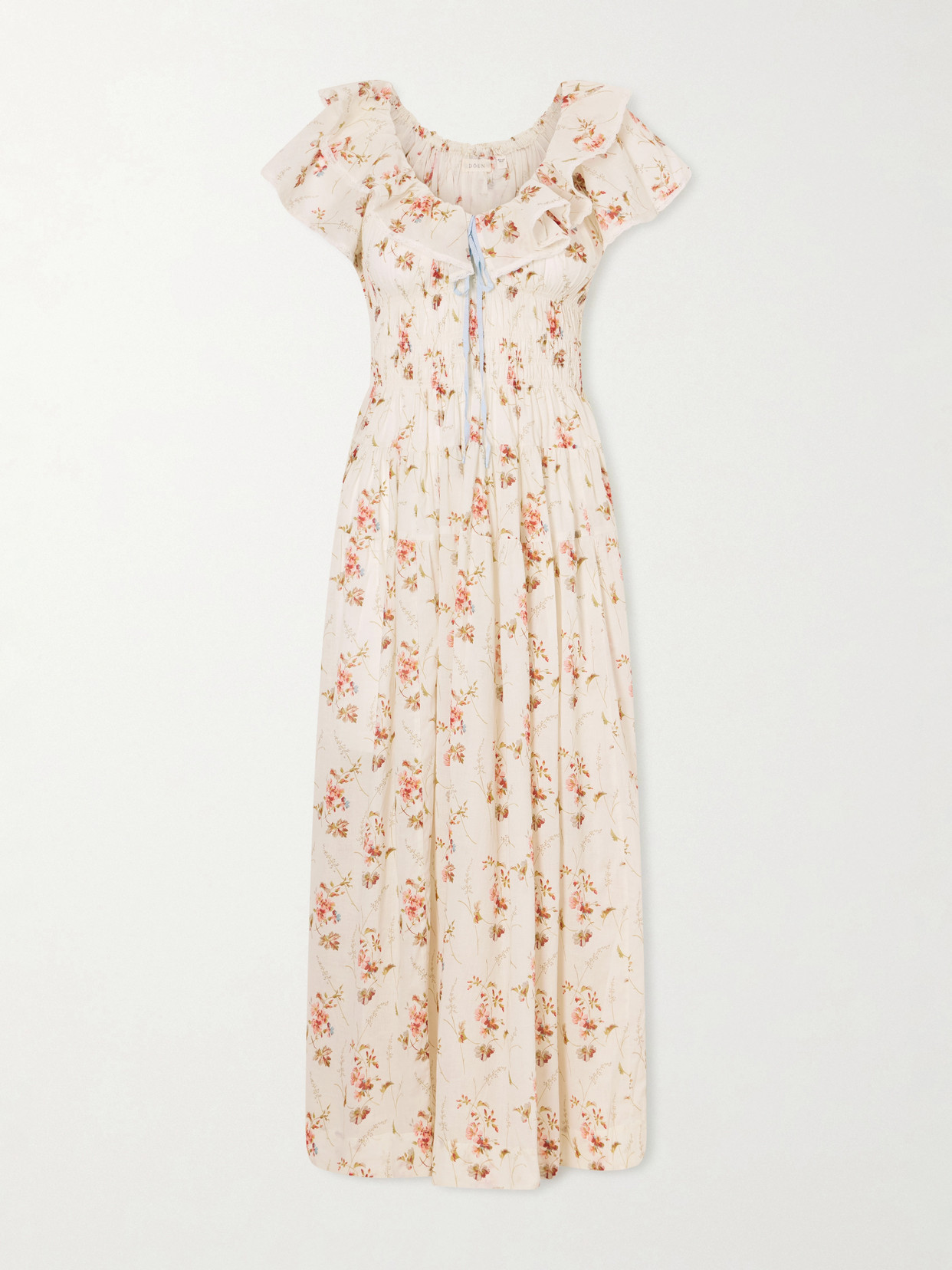 DÔEN - Illiana Lace-trimmed Shirred Floral-print Organic Cotton Dress - Multi | NET-A-PORTER (US)