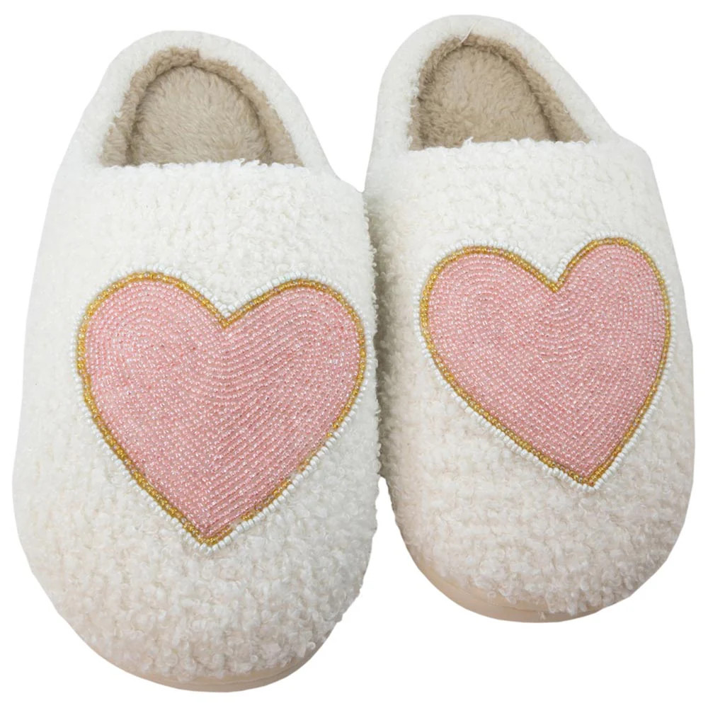 Beaded Pink & Gold Heart Women's House Slippers | Katydid.com