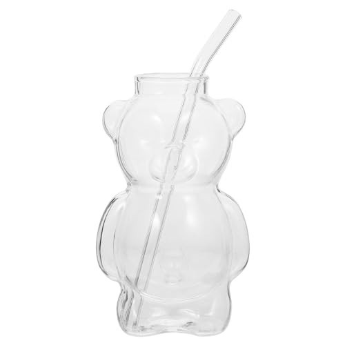 HOLIDYOYO Bear Cocktail Glass,Cocktail Wine Cup with Straw Creative Bear Shape Glass Water Bottle Shaped Drinking Cup Wine Glassware for Home Bar | Amazon (US)
