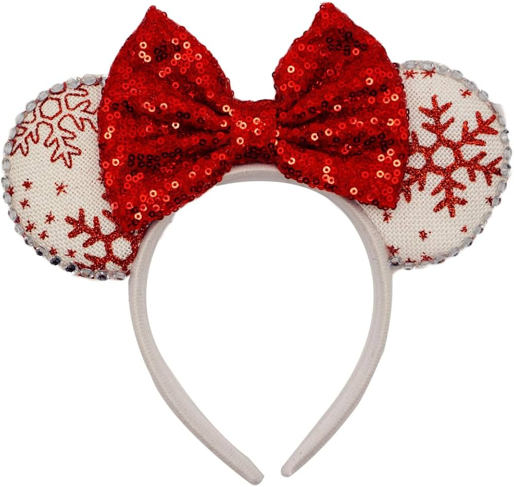 Christmas Mouse Ear Headbands, Cute Christmas Red Snowflake Bow Ear Headbands for Women and Girls... | Amazon (US)