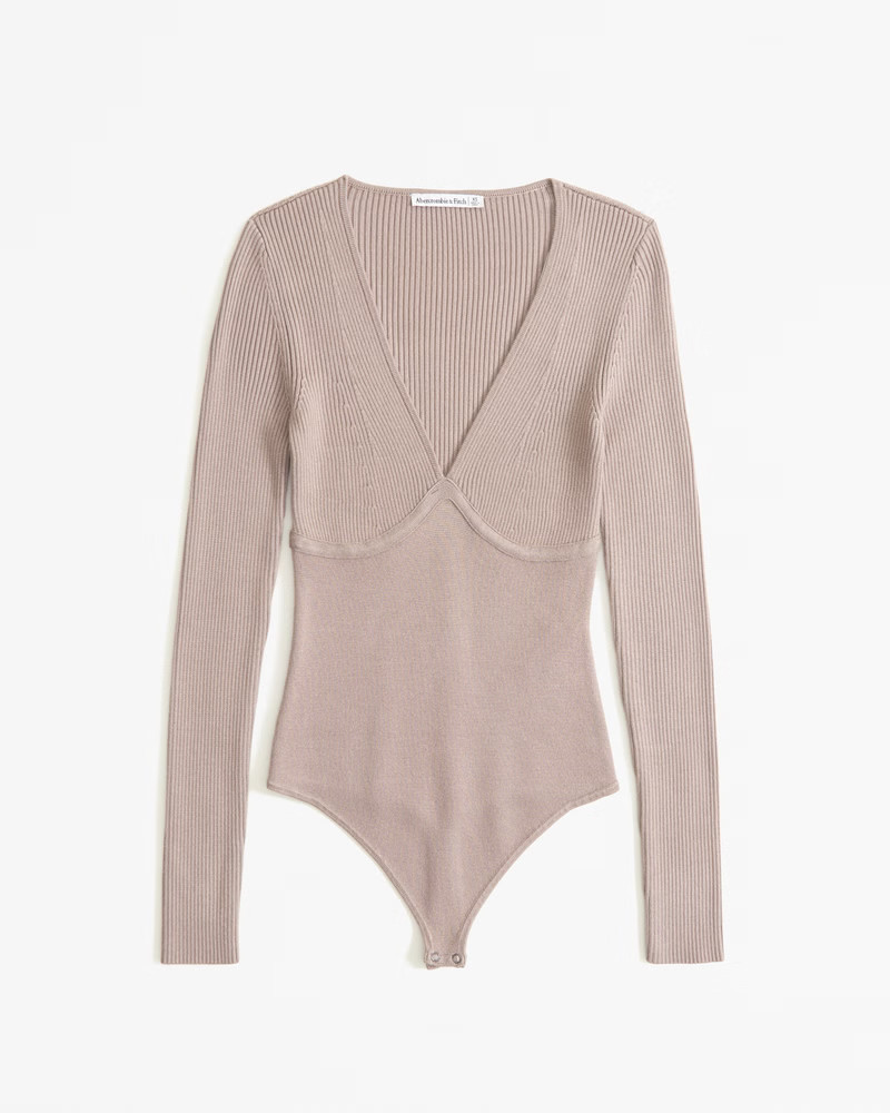 Long-Sleeve V-Neck Sweater Bodysuit | Abercrombie & Fitch (US)