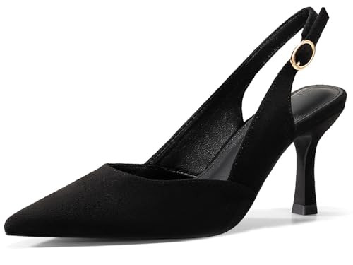 Rilista Womens Slingback Pumps Closed Pointed Toe Kitten Heel Sandals Wedding Evening Party Dress Shoes Black Suede | Amazon (US)