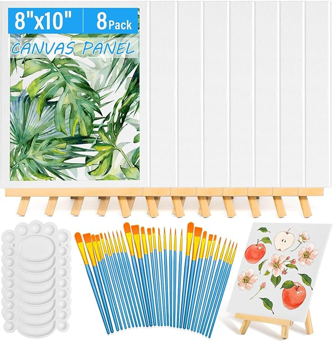 54 Pack Canvas with Easel Set 8 x 10 Inch Canvas Boards with Wooden Easels, Paint Brushes Canvas ... | Amazon (US)