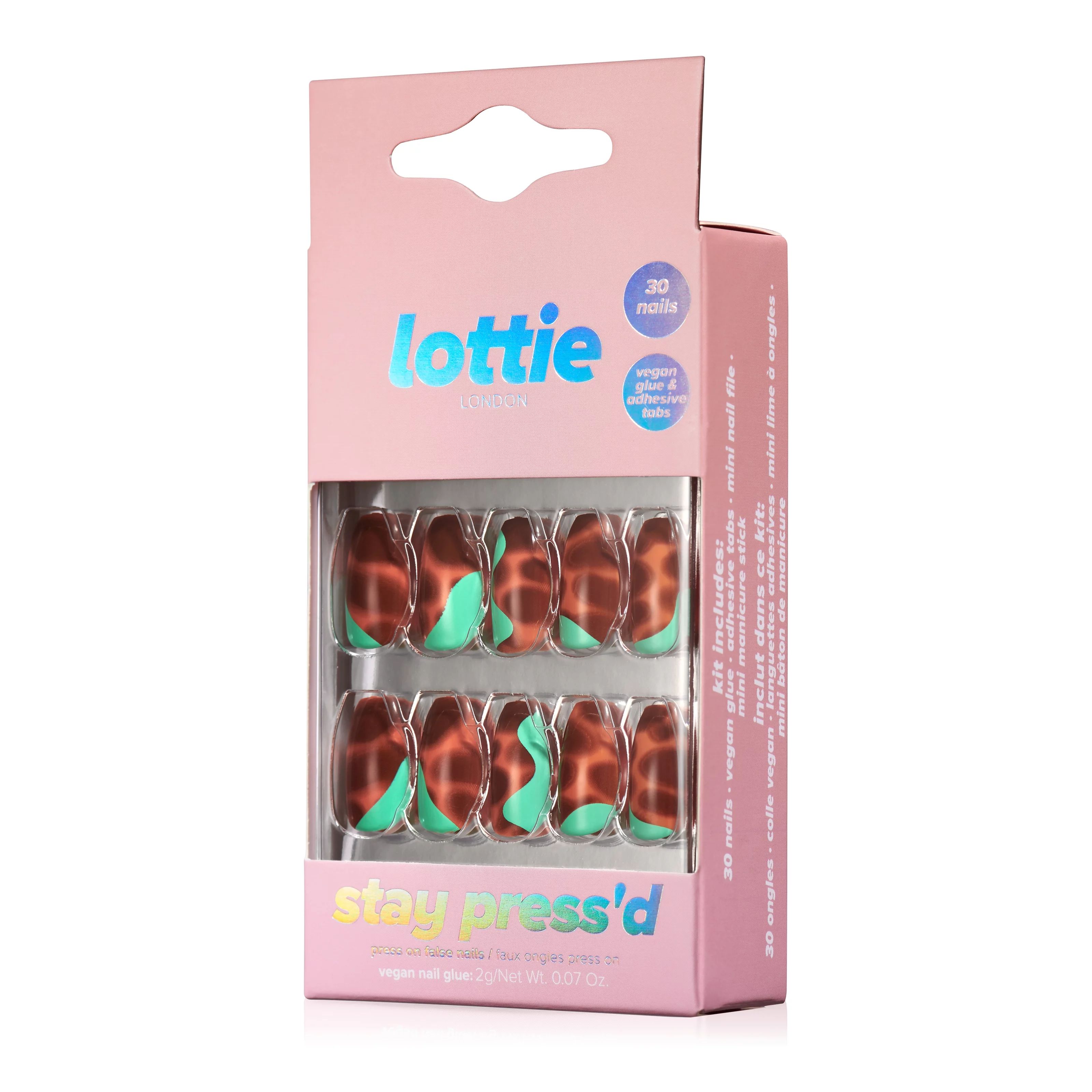 Lottie London Stay Press'd, Press On Nails Set, Squareletto shape,Tortoiseshell twist , 30 nails | Walmart (US)