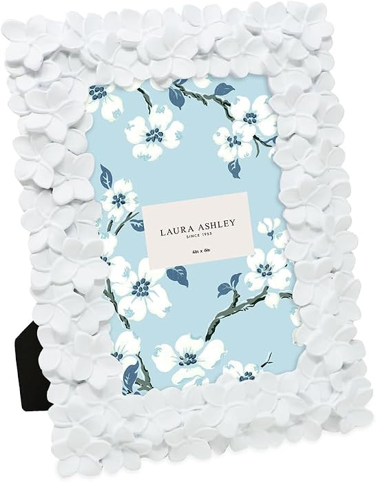 Laura Ashley 4x6 White Flower Textured Hand-Crafted Resin Picture Frame w/Easel & Hook for Tablet... | Amazon (US)