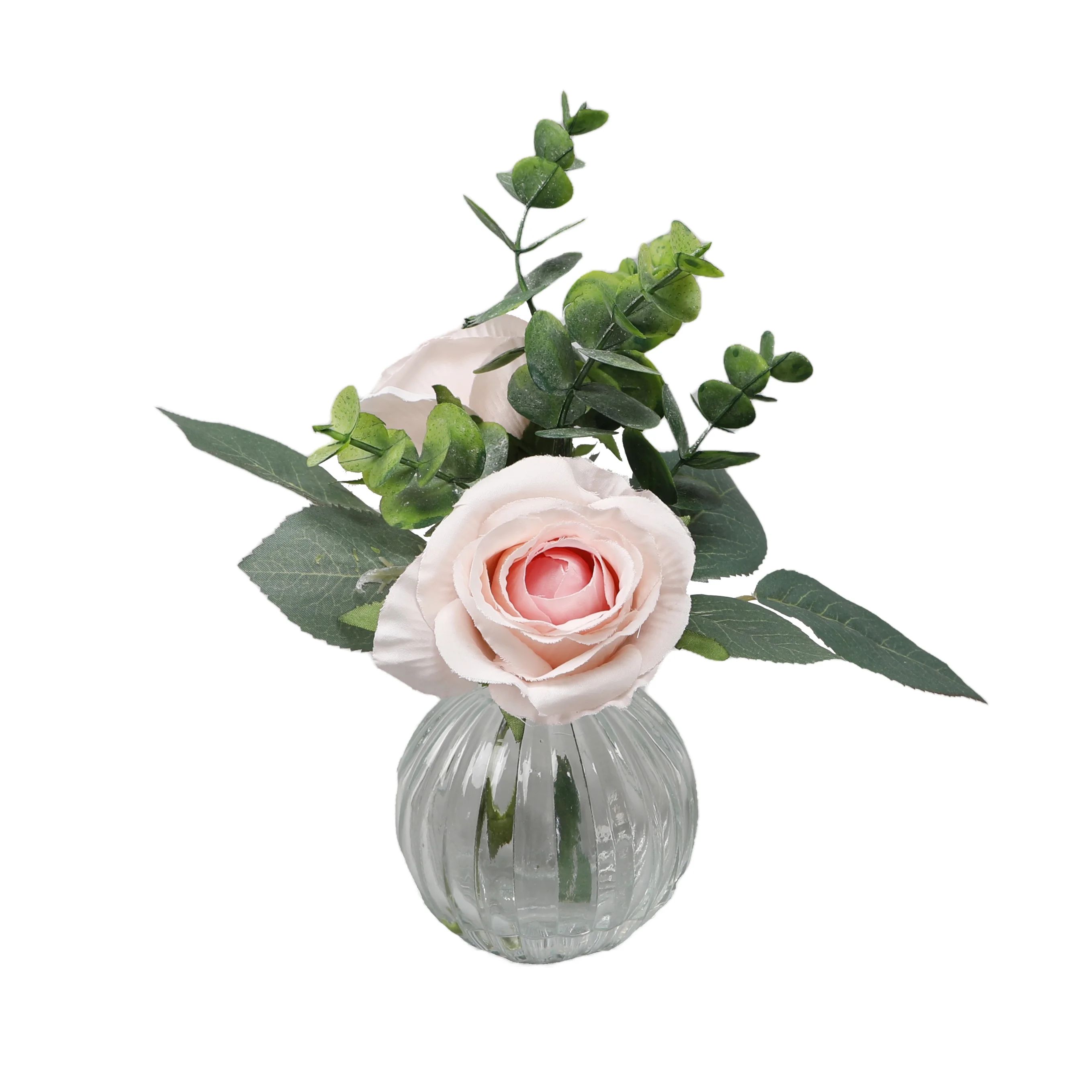 Mainstays 8" Tabletop Faux Rose Floral Arrangement in Glass Bud Vase, Clear | Walmart (US)