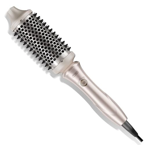 TYMO 2.0 Thermal Brush Curling Brush - STYLUX 1.7" Blowout Volumizer with Flexi-Fit for Hair Straightening, Heated Round Styler Tool, Hair Straightener and Curler 2 in 1, Dual Voltage & Light, Gold | Amazon (US)