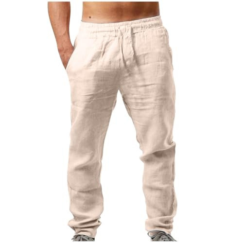 Sales Today Clearance Linen Pants Men Casual Loose Fit Drawstring Elastic Waist Straight Leg Trousers Solid Lightweight Summer Yoga Beach Long Sweatpants | Amazon (US)