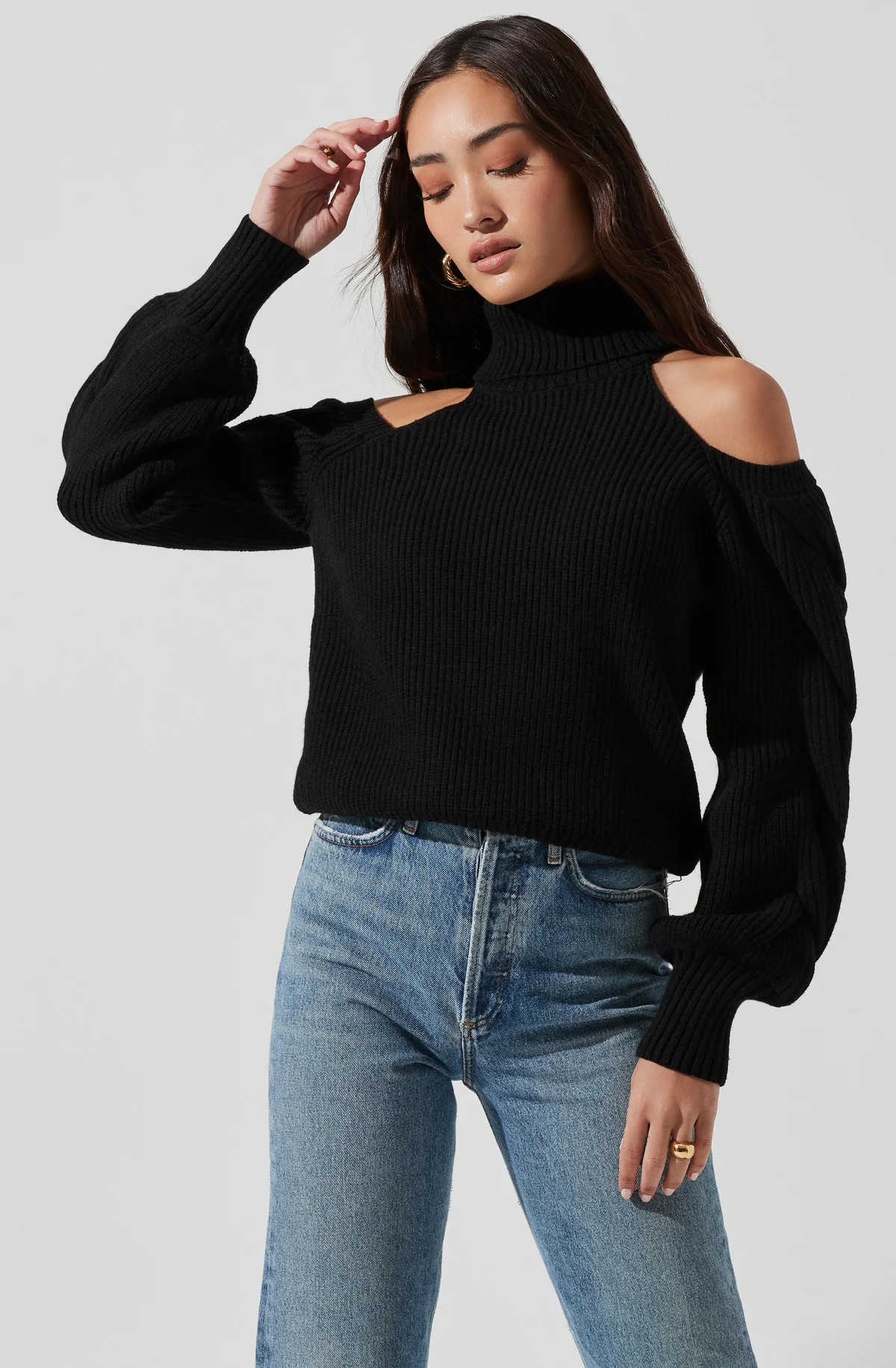 Rhoswen Cold Shoulder Cutout Turtleneck Sweater | ASTR The Label (US)