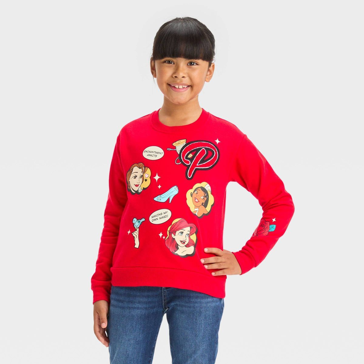 Girls' Disney 100 Matching Family Princess Retro Reimagined Patch Fleece Pullover Sweatshirt - Re... | Target