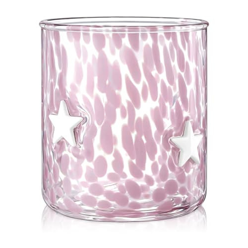 Ferrochef Pink Star Icon Juice Glass 14 oz Festive Confetti Glassware Hand Blown Old Fashioned Summer Themed Drinking Glass Cups for Iced Coffee Holiday Party Birthday Gifts Home Decor | Amazon (US)