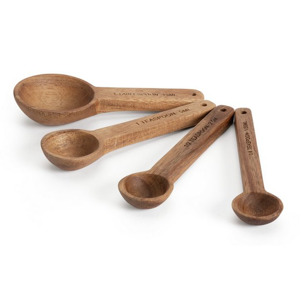 Habitat Global Set of 4  Wooden Measuring Spoons - Natural | Habitat UK