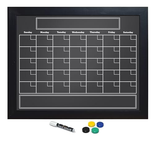 Better Office Products Magnetic Wall Chalkboard Monthly Calendar, Large Chalkboard Calendar, 24" x 30", Wall Mount, with Chalk Marker & Magnets (Solid Black) | Amazon (US)