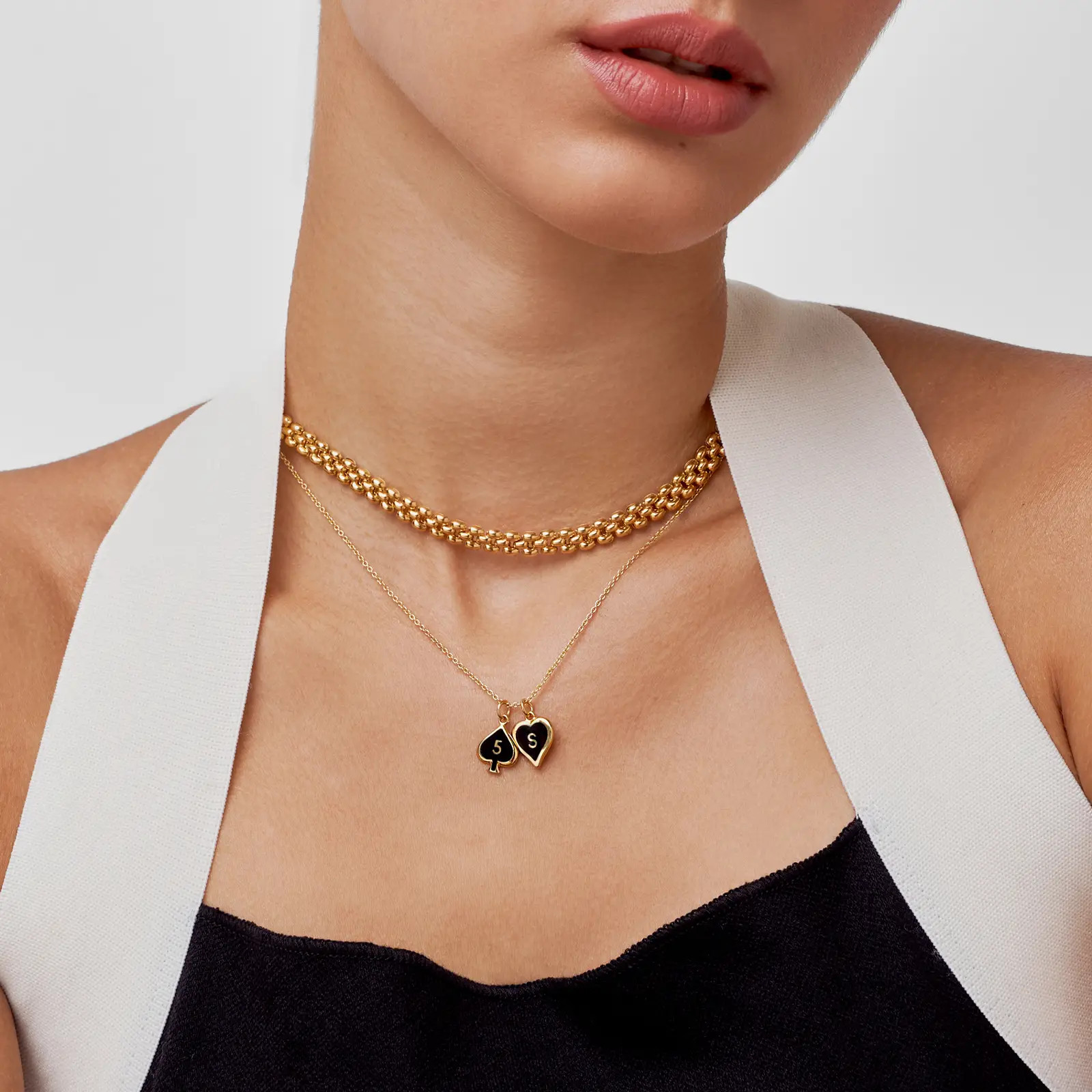 Midnight Enamel Willow Card Initials Necklace - Gold Vermeil | Oak & Luna (US)