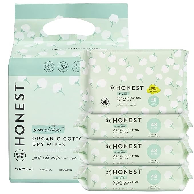 The Honest Company 100% Pure Organic Cotton Dry Wipes | Multi-Use Disposable Facial Cloth and Bab... | Amazon (US)