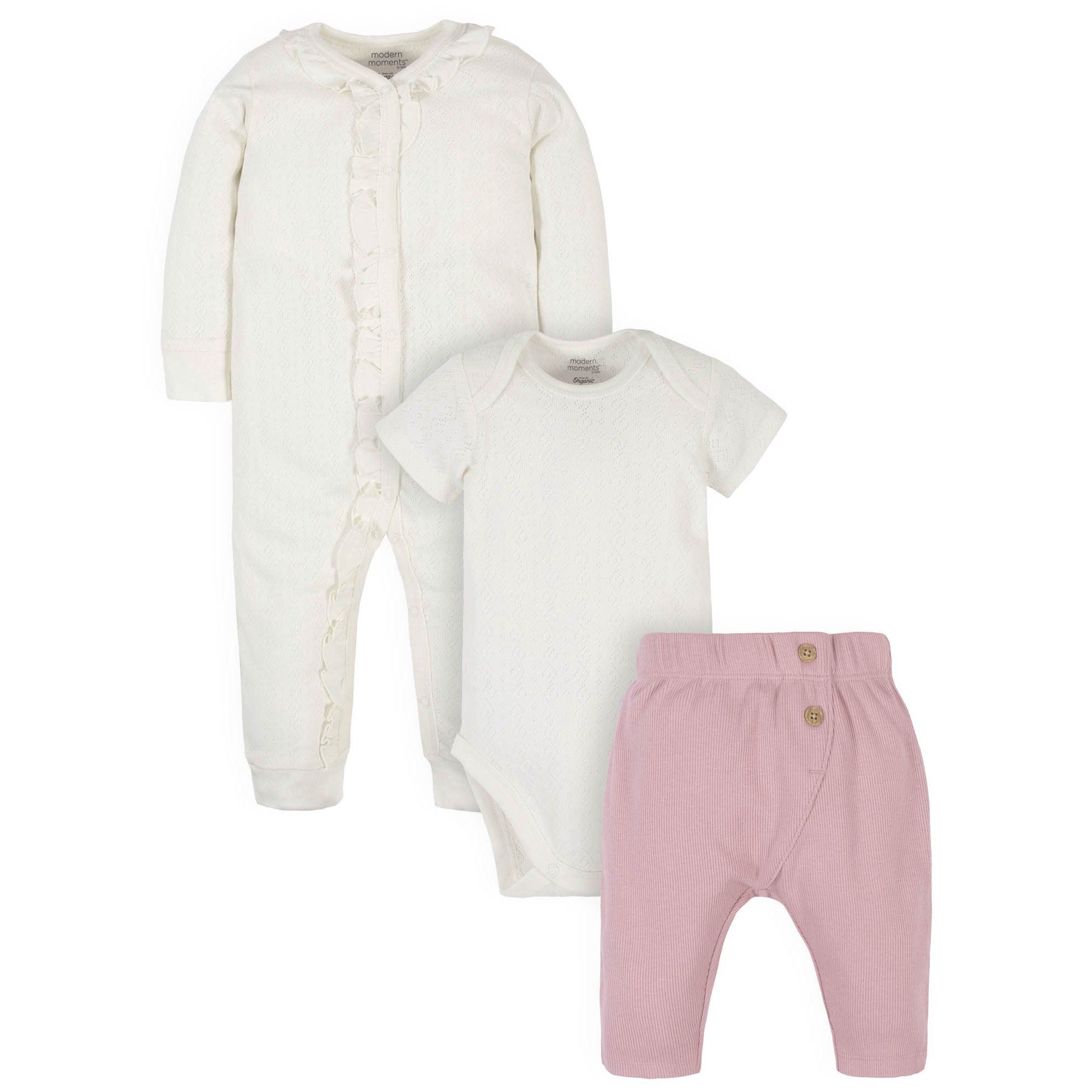 Modern Moments by Gerber® Baby Girl Onesies® Bodysuit, Coveralls, and Pants Set, 3-Piece | Walmart (US)
