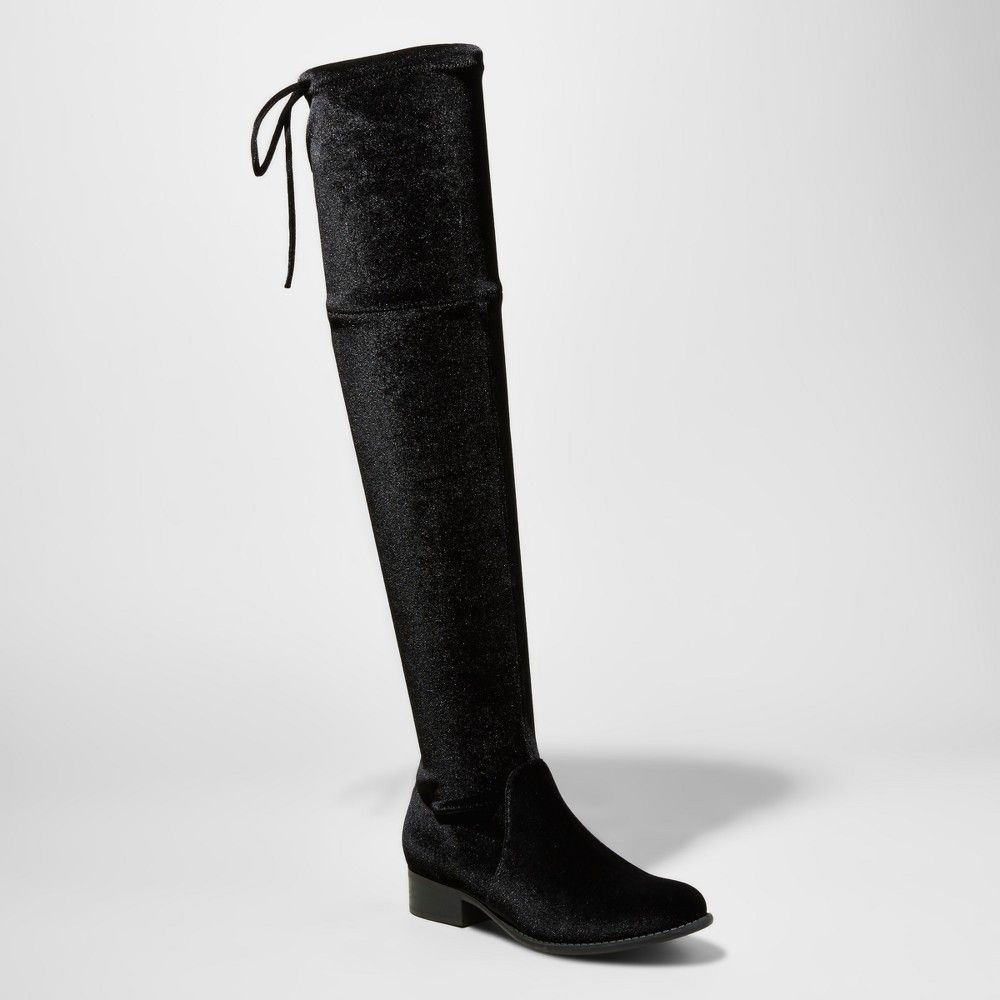 Women's Sidney Velvet Wide Width & Calf Over the Knee Boots - A New Day Black 5.5W/WC, Size: 5.5 Wide Width & Calf | Target