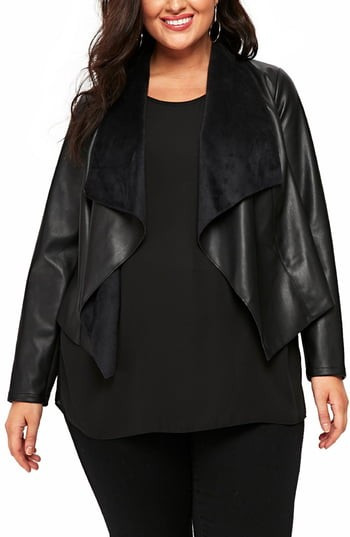Plus Size Women's Evans Drape Lapel Faux Leather Jacket | Nordstrom