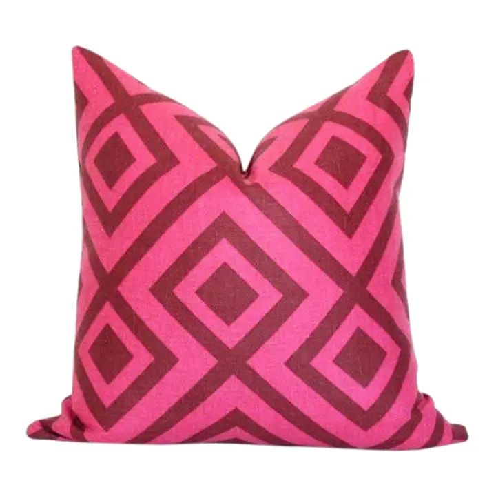 La Fiorentina Wine & Magenta,16x16 Pillow Cover, Pattern on Front Solid on Back | Chairish