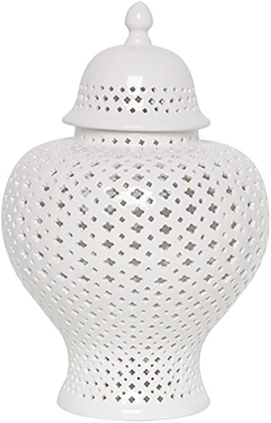 KKAI Ginger Jar Carved Lattice Decorative Temple Jar Ceramic White Ginger Jars for Home Decor ( C... | Amazon (US)