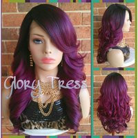 Ready To Ship // Long & Curly Lace Front Wig, Ombre Wine/Purple Dark Rooted Bombshell Wig Salvation | Etsy (US)