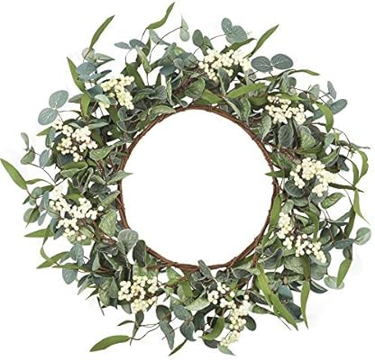 CEWOR Artificial Eucalyptus Wreath 20inch Green Leaf Wreath for Festival Celebration Front Door W... | Amazon (US)