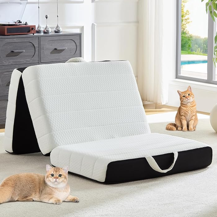 Foldable Mattress, Queen Tri-Fold Memory Foam Mattress Topper with Washable Cover, Handle & Non-S... | Amazon (US)
