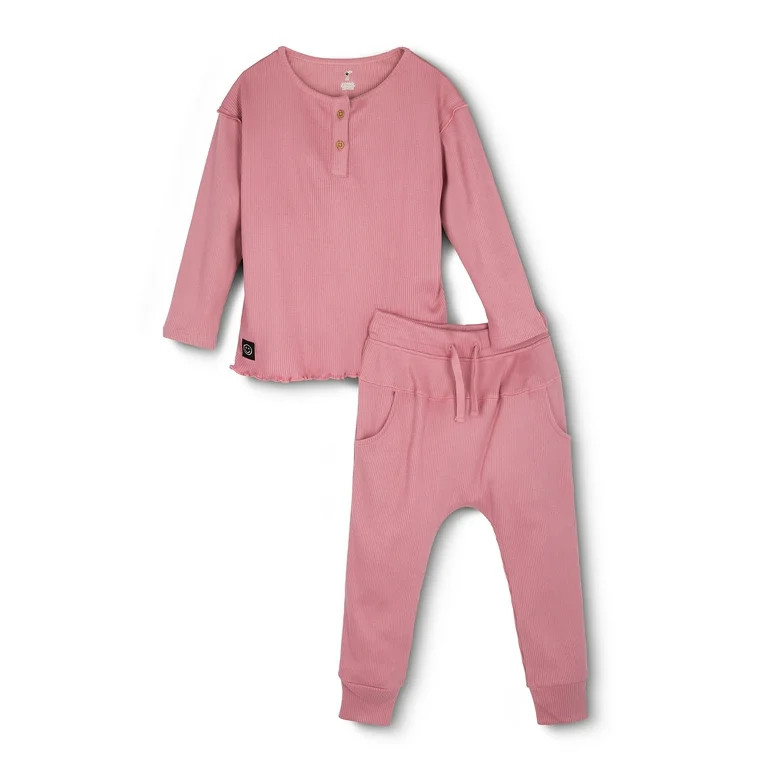 Little Star Organic Toddler Girl 2 Pc Long Sleeve Shirt and Pants Lounger Set, Size 12 Months-5T ... | Walmart (US)