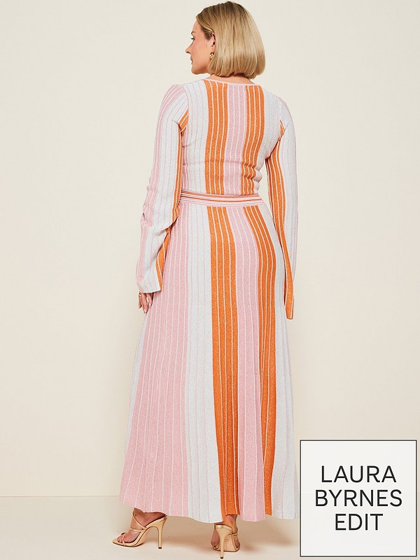 X Laura Byrnes Lurex Multi Stripe Midi Dress - Pink/Orange | Very (UK)