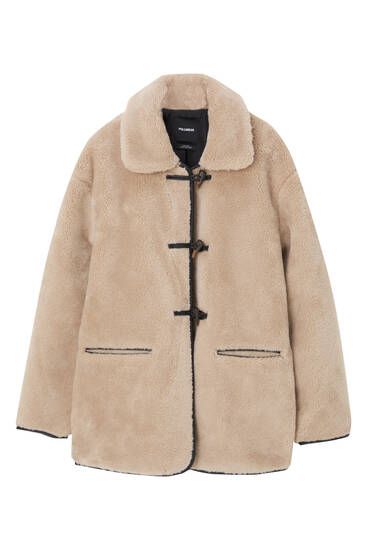 FAUX FUR COAT WITH TOGGLE FASTENING | PULL and BEAR UK