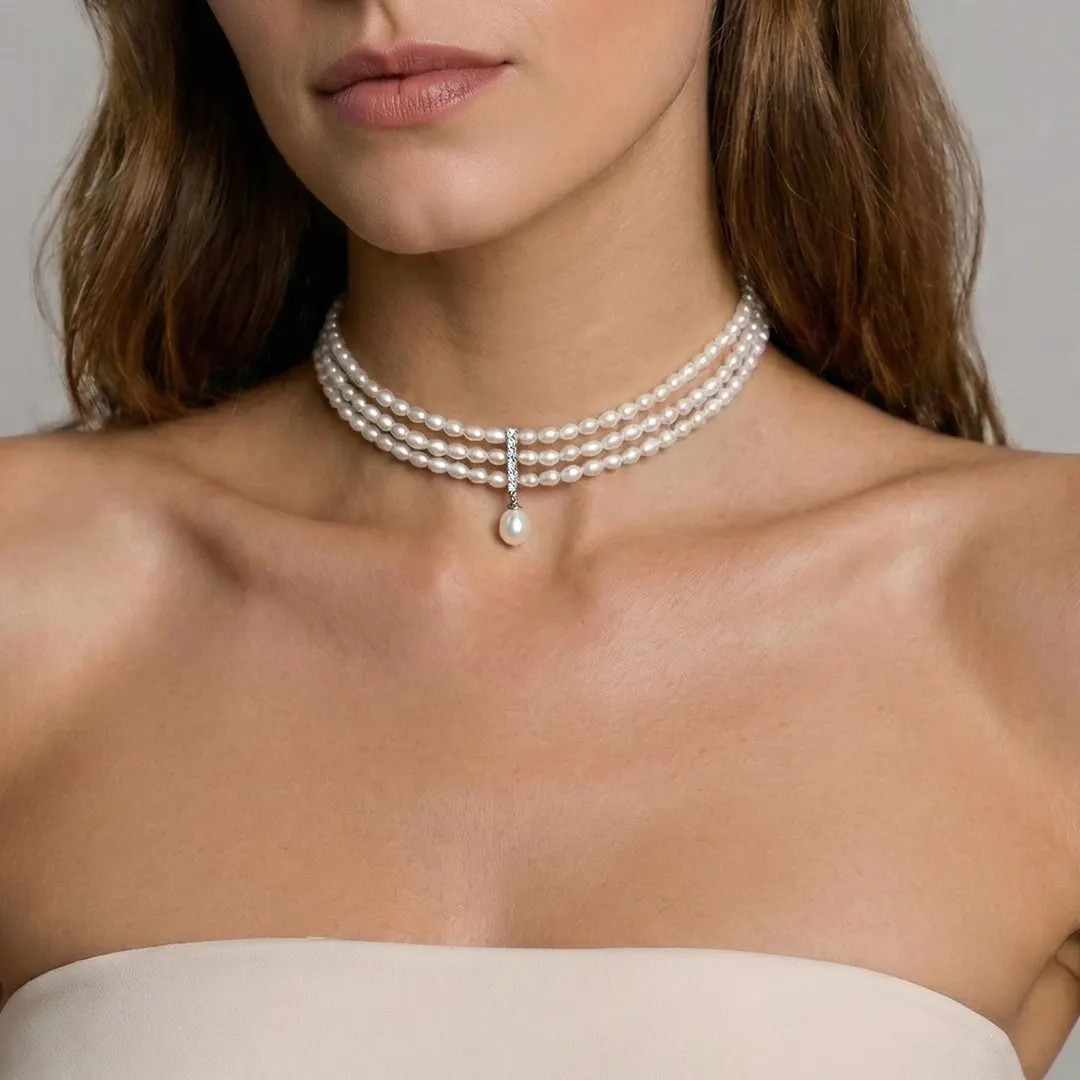 Genuine Freshwater Pearl Choker \u2022 Sterling Silver & Platinum Finish, Bridal Jewelry | Etsy (Global)