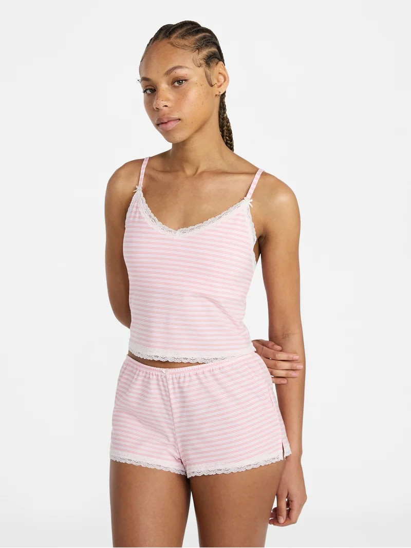 No Boundaries Lace Cami and Shorts Sleep Set, 2-Piece, Women's XXS-3X | Walmart (US)