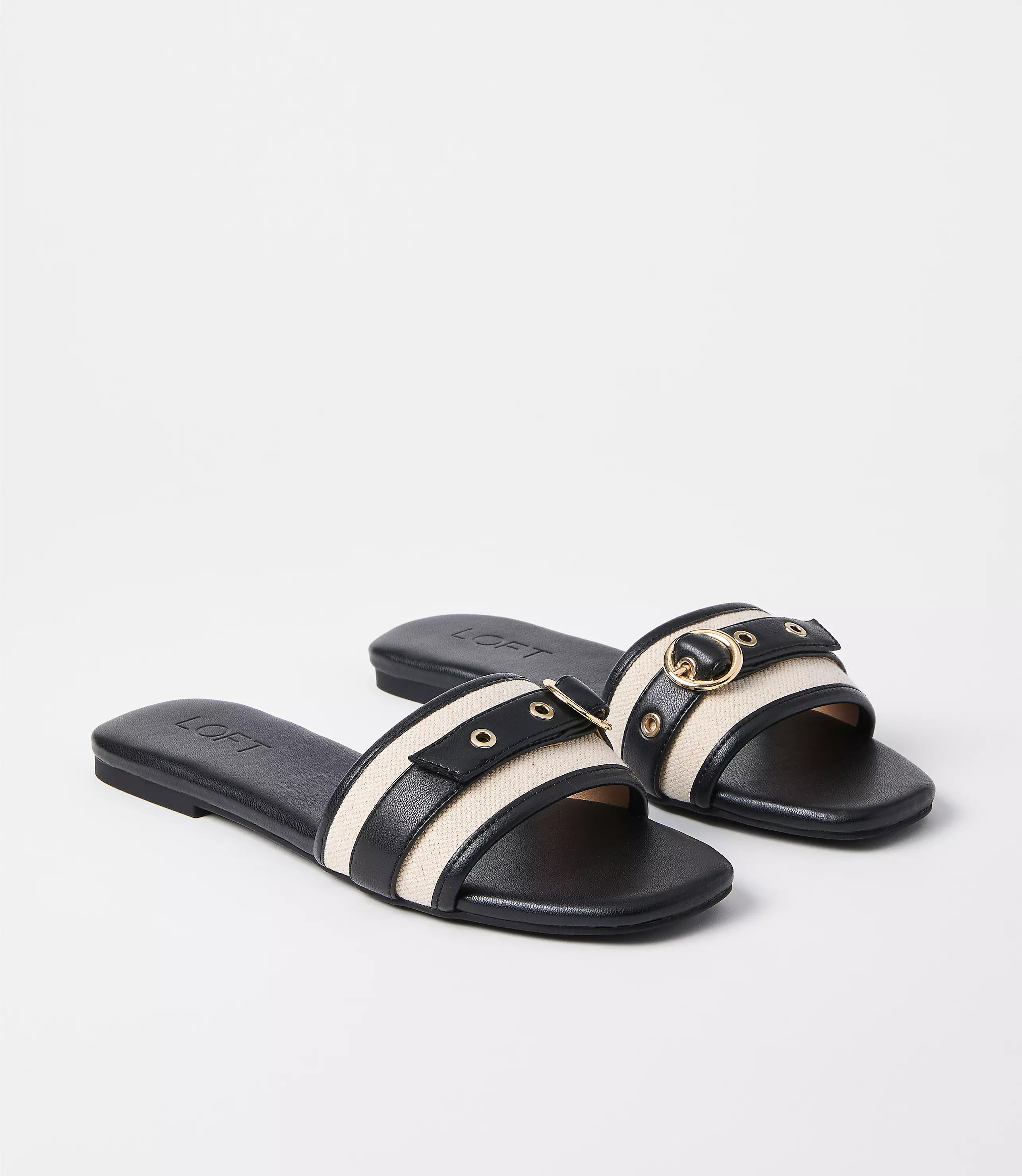 Canvas Buckle Slide Sandals | LOFT