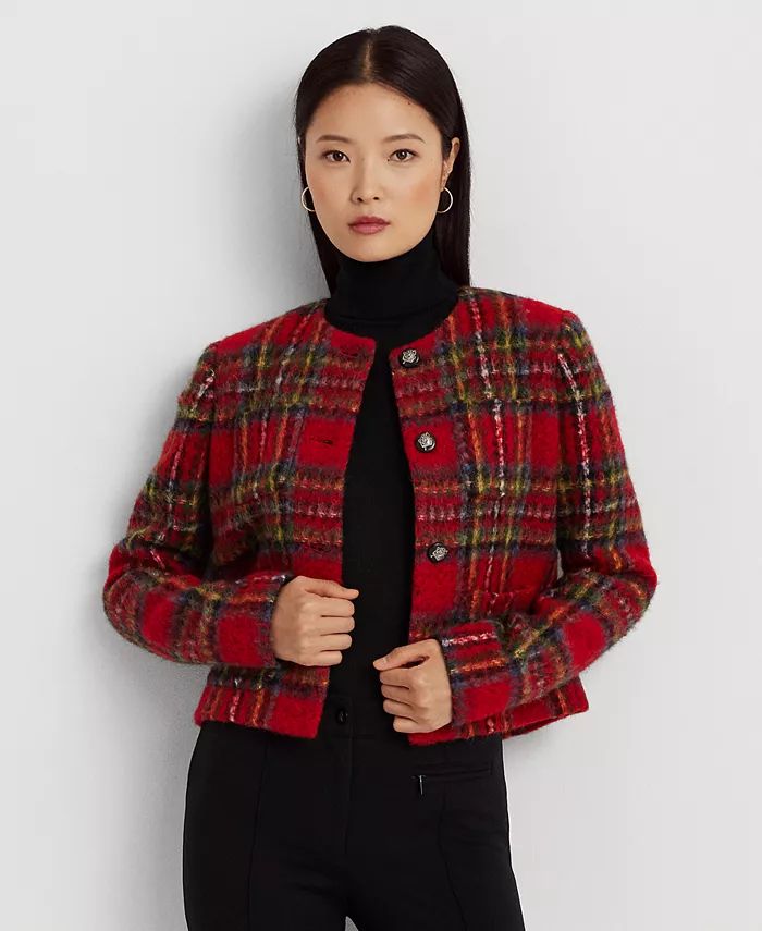 Women's Plaid Mohair Cropped Jacket | Macy's