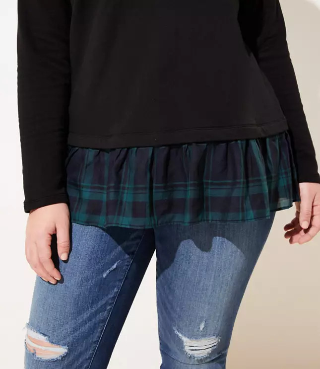 LOFT Plus Plaid Flounce Sweatshirt | LOFT | LOFT