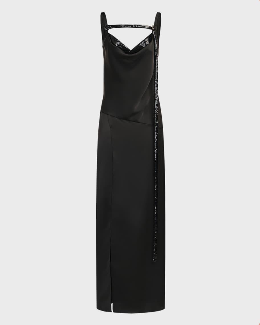 Halston Nomi Sequined Satin Column Gown | Neiman Marcus
