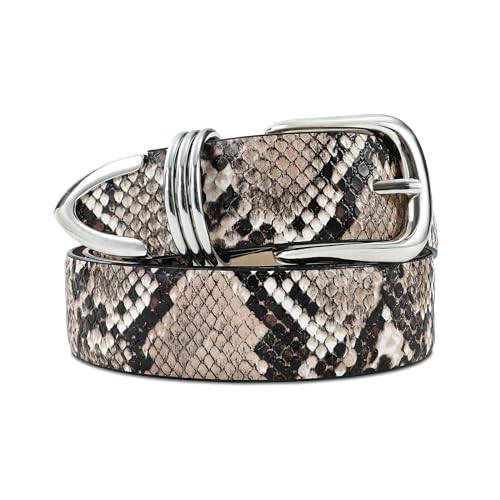 RISANTRY Women's Leather Belts for Jeans Dresses, Snakeskin Leather Waist Belt Fashion Ladies Belts with Gold Buckle | Amazon (US)
