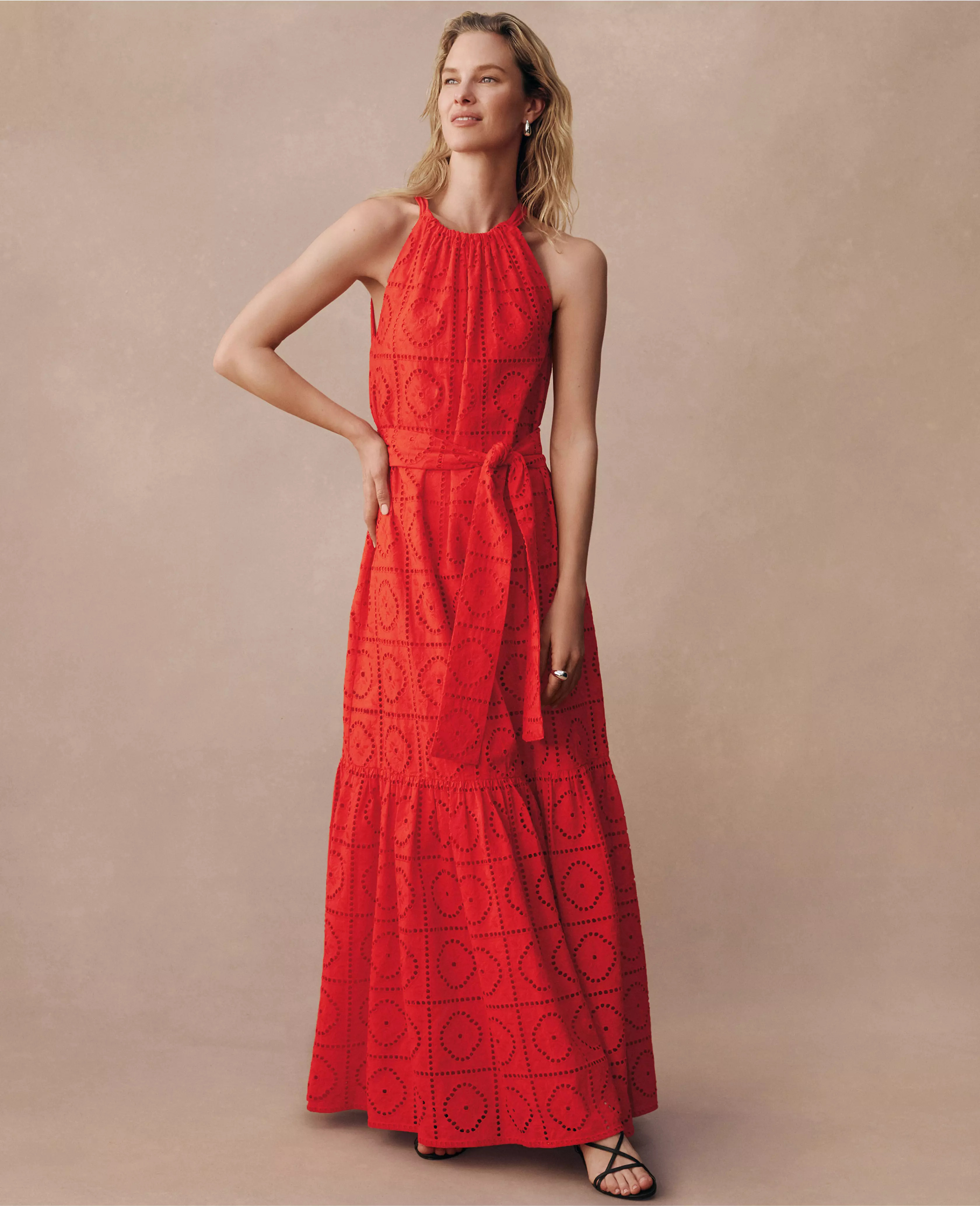 Eyelet Halter Flare Maxi Dress | Ann Taylor