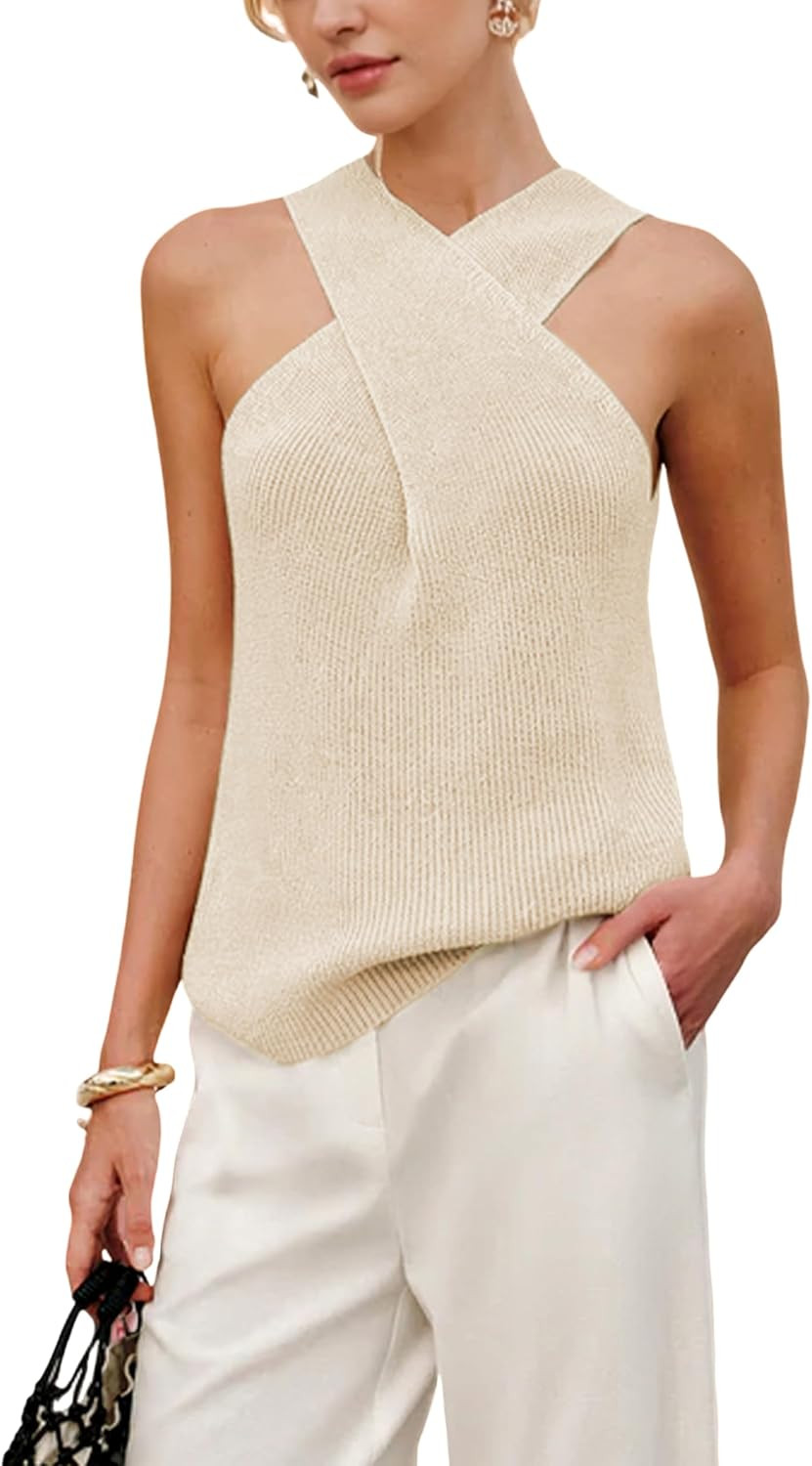 Yeokou Women's Criss Cross Halter Knit Tank Top Layering Sweater Camisole | Amazon (US)