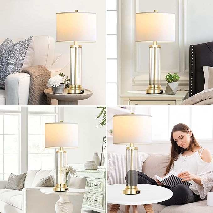 QiMH Touch Control Table Lamp Set of 2 with USB Ports, 3-Way Dimmable Nightstand Lamp with Fabric... | Amazon (US)