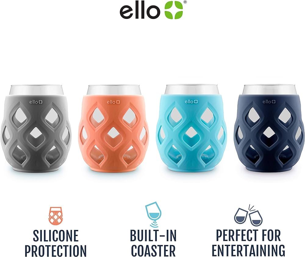 Ello Cru 17oz Stemless Wine Glass Set with Protective Silicone Sleeves, Cocktail Glass Pack Perfe... | Amazon (US)