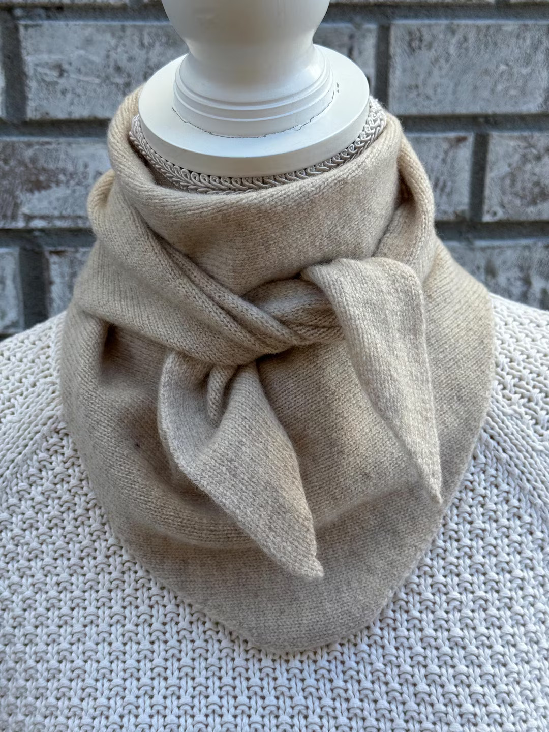 Beige Cashemere Neck Scarf, Triangle Neck Scarf, Gift for her, Neck Warmer Scarf, Handmade Scarf,... | Etsy (US)